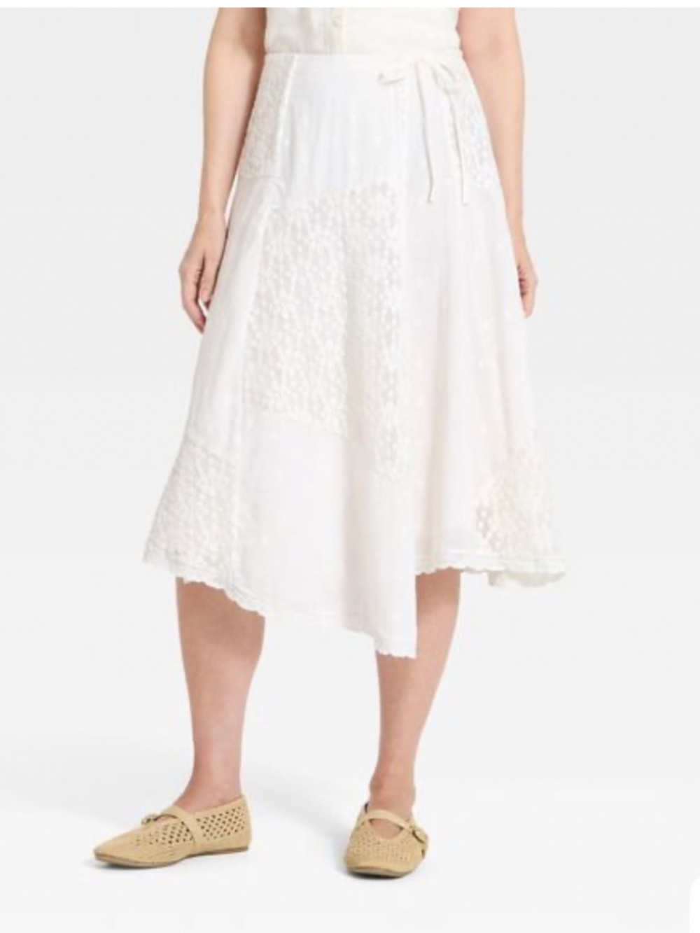 Excellent Condition Worn Twice Women's Eyelet Midi Asymmetrical Skirt Size XS